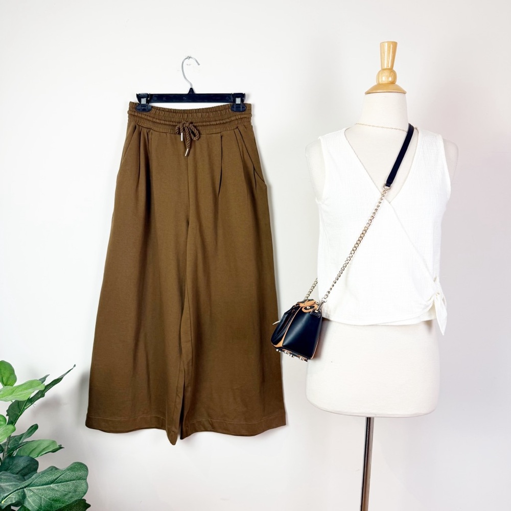 Madewell Brown Wide-Leg Drawstring Crop Pants - Picture 3 of 10